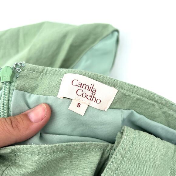 Camila Coelho Rousseau Set Linen Cargo Skirt Backless Shirt Y2K Small Sage Green - Picture 12 of 14